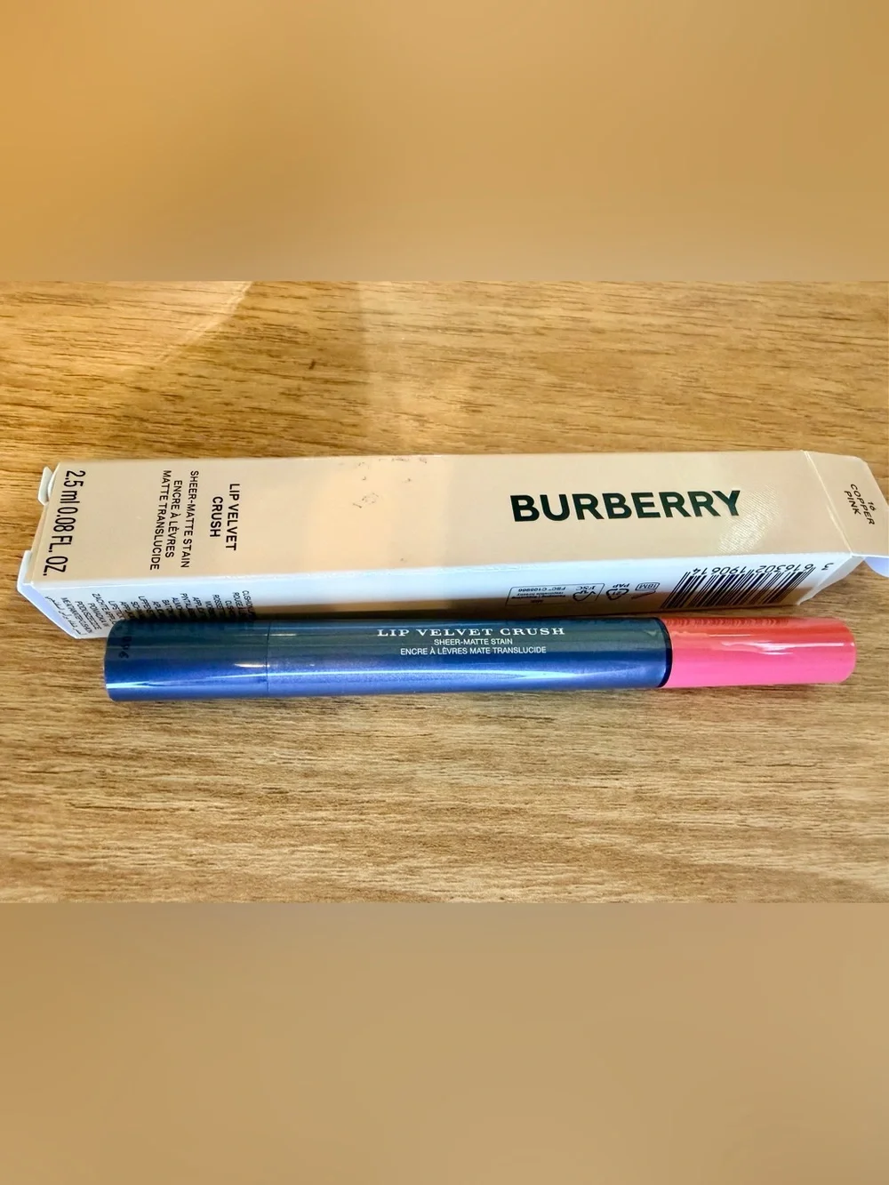 Burberry Lip Velvet Crush 16 Copper Pink Sheer-Matte Cushion Stain 2.5ml